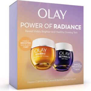 Olay Radiance Renewal Skincare Giftset: Vitamin C SPF30 Anti-Dark Spot Day Cream Face Moisturiser 50ml + Retinol 24 Night Cream Face Moisturiser 50ml, Skincare for Hydration and Overnight Renewal