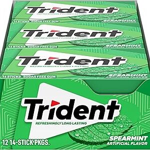 Trident Spearmint Sugar Free Chewing Gum with Xylitol 14 Sticks pack of 12