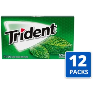Trident Spearmint Sugar Free Chewing Gum with Xylitol 14 Sticks pack of 12 - Image 2