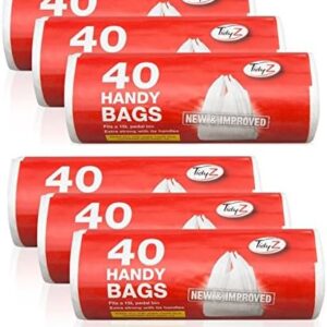 Tidyz 6 Packs Of 40 White Plastic Bin Bags - Fits 15L Pedal Bin - Extra Strong Tie Handle - 240 Bags Total