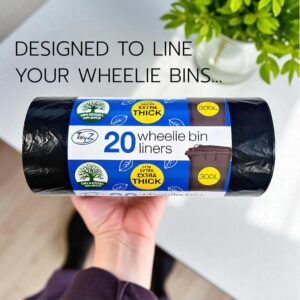 Tidyz 20 pack EXTRA LARGE 300L Wheelie Bin Liners, 18 microns, Leakproof - Eco-Friendly Made from 100% Recycled Plastic, Roll of 20 Bags