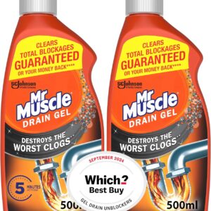 Mr Muscle Drain Unblocker, Sink & Drain Cleaner, Heavy Duty Drain Gel, 2 x 500 ml