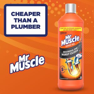 Mr Muscle Drain Unblocker, Sink & Drain Cleaner, Fast Acting Heavy Duty Gel Formula, Dissolves Clogs, Works 3x Better Than Bleach, Safe for All Pipes, Duo Pack, (2 x 1L) - Image 2
