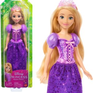 Mattel Disney Princess Rapunzel Doll, Tangled in Signature Clothing, Collectible Fashion, Poseable with Blonde Hair, Tiara Crown, Accessories, Toys for Ages 3 and Up, HLW03