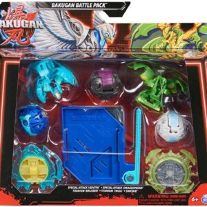 Spin Master Bakugan Blue Base Battle Pack Action Figure Set, Special Attack Ventri, Special Attack Dragonoid, Titanium Bruiser, Titanium Trox, Smoke,(6066988)