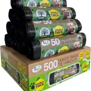 TidyZ Dog Poop Bags – 500 Extra‑Strong, Extra‑Large Poo Bags for Dogs with Easy Tie Handles, Leak‑Proof & Scent‑Free Waste Bags (10 Rolls of 50)