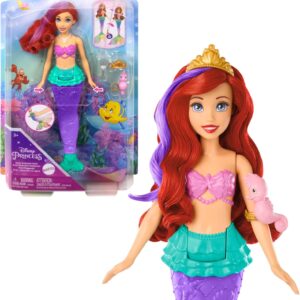 Mattel Disney Princess Toys, Ariel Swimming Mermaid Doll with Color-Change Hair and Tail, Water Toy Inspired by the Disney Movie, HPD43