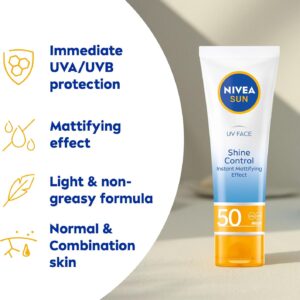 NIVEA Sun UV Face Shine Control SPF 50 Cream (50ml), Sun Cream Protects Against UVA/UVB Rays and Premature Skin Ageing, Sunscreen for Delicate Facial Skin