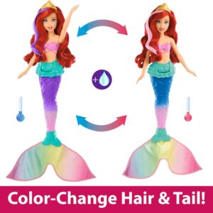 Mattel Disney Princess Toys, Ariel Swimming Mermaid Doll with Color-Change Hair and Tail, Water Toy Inspired by the Disney Movie, HPD43 - Image 2